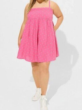 💕 Torrid Mini Challis Sleeveless Sundress Pink Polka Dot Summer Plus Size 0 💕